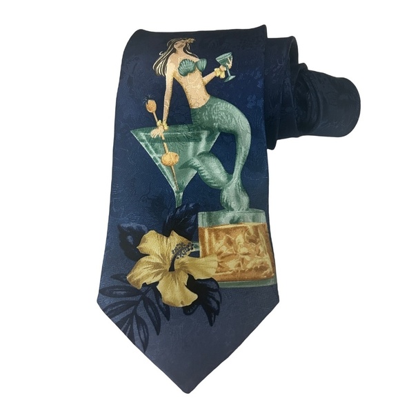 Vintage Tommy Bahama Necktie Silk Embossed Novelty Mermaid Cocktail Hand Sewn - Picture 2 of 12